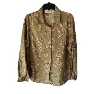 Lemon Grass Womans Fall Floral Button Up Blouse Top L Mature Casual Old Money